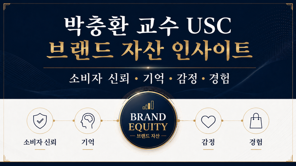 박충환 교수 USC 브랜드 자산 인사이트 이미지, 소비자 신뢰와 기억, 감정, 경험이 장기적 브랜드 가치를 형성하는 과정을 설명하는 브랜딩 연구 시각 자료